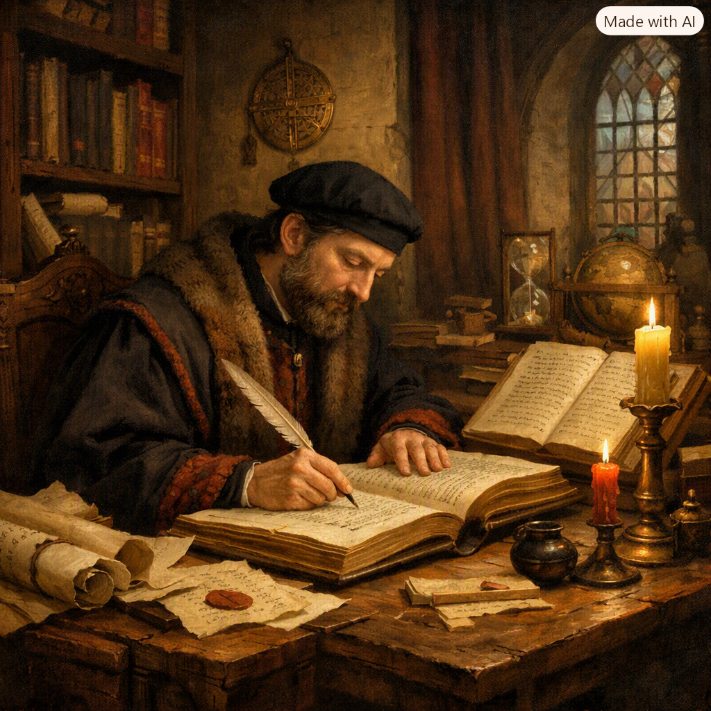 A medieval scholar at his desk